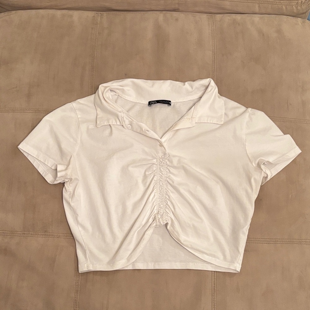 Zara White Collared Crop Top